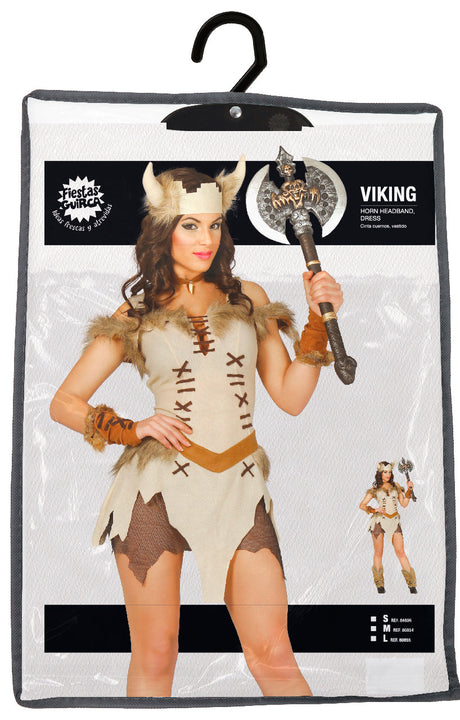 Déguisement viking femme beige et brun en polyester