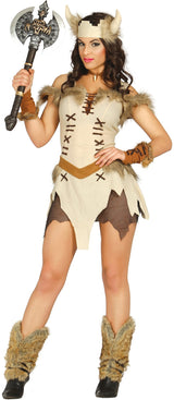 Déguisement viking femme beige et brun en polyester