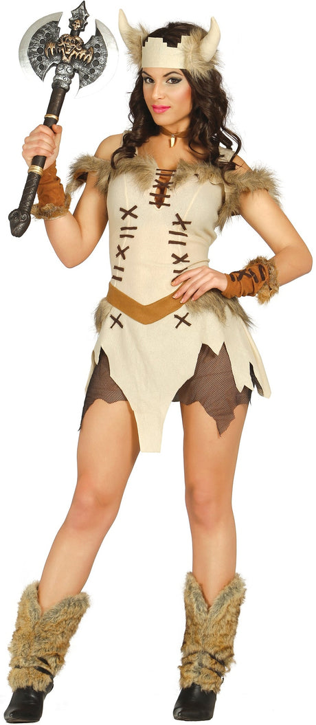 Déguisement viking femme beige et brun en polyester