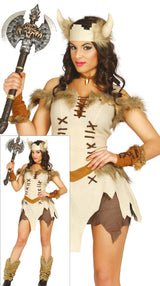 Déguisement viking femme beige et brun en polyester