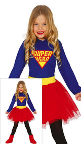 Déguisement super héroïne fille bleu et rouge 5-6 ans