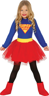Déguisement super héroïne fille bleu et rouge 5-6 ans