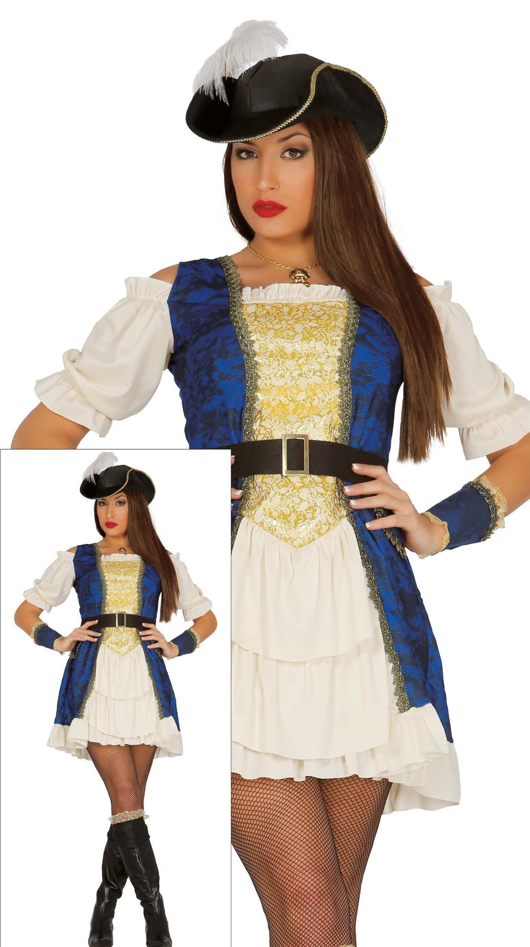 Déguisement pirate femme beige et bleu - adulte
