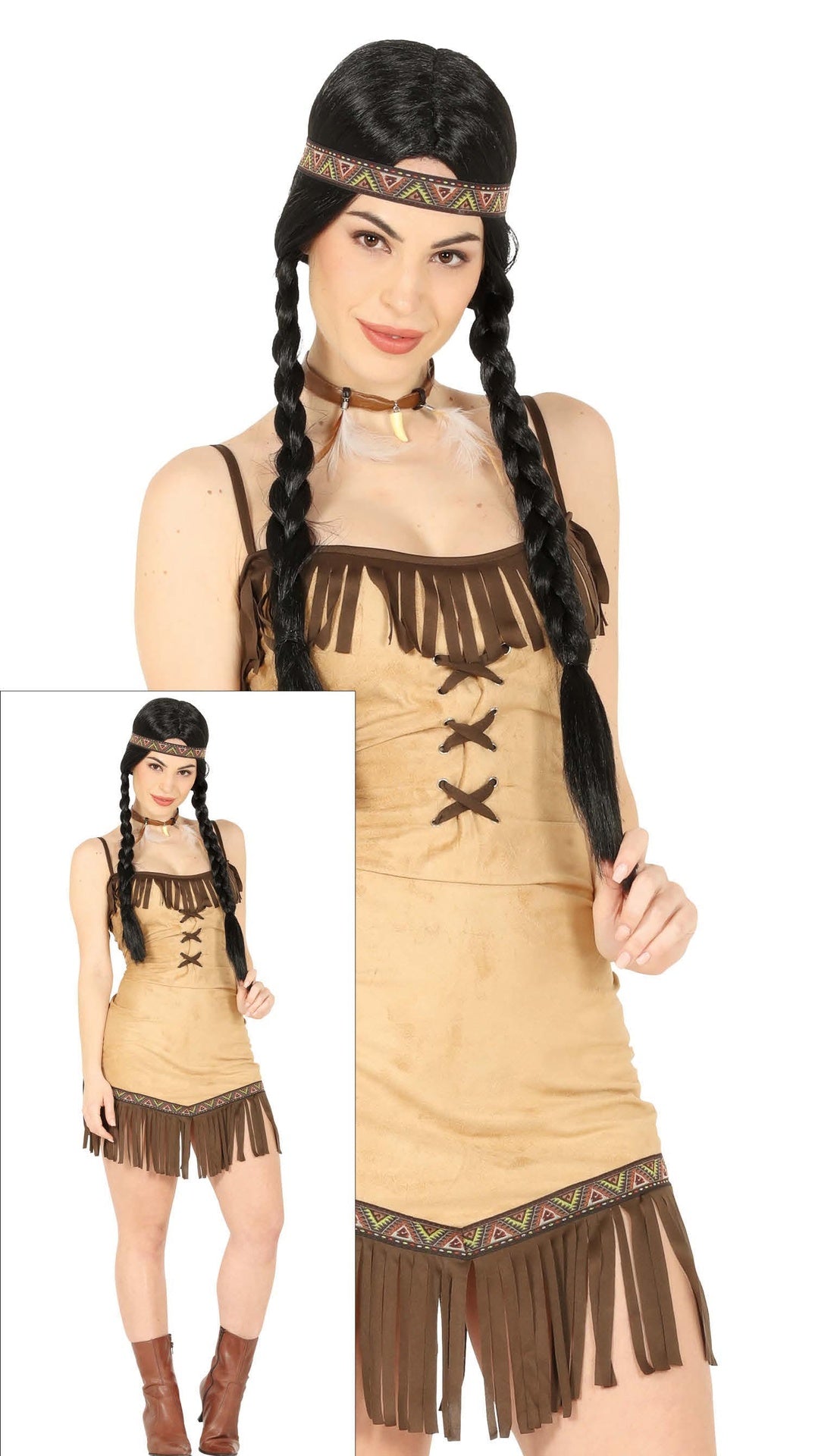 Déguisement indienne Miwok adulte - brun et beige