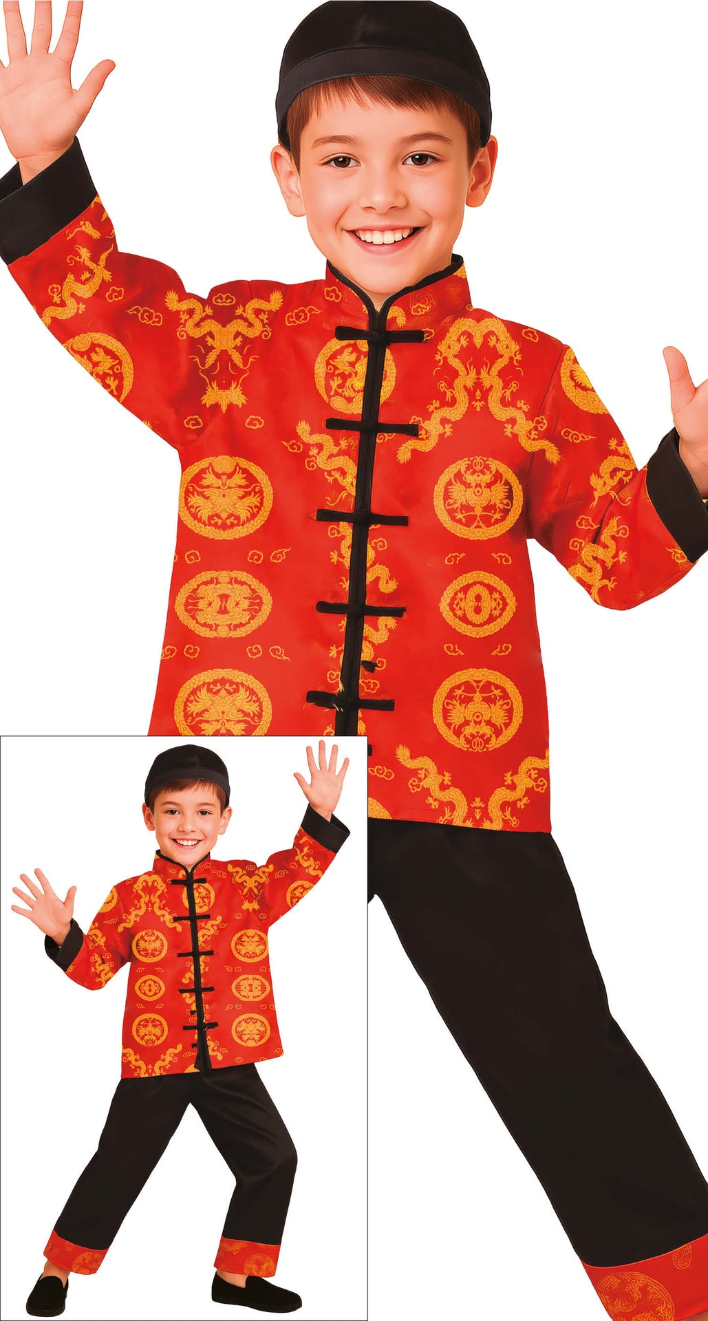 Déguisement chinois enfant rouge et noir