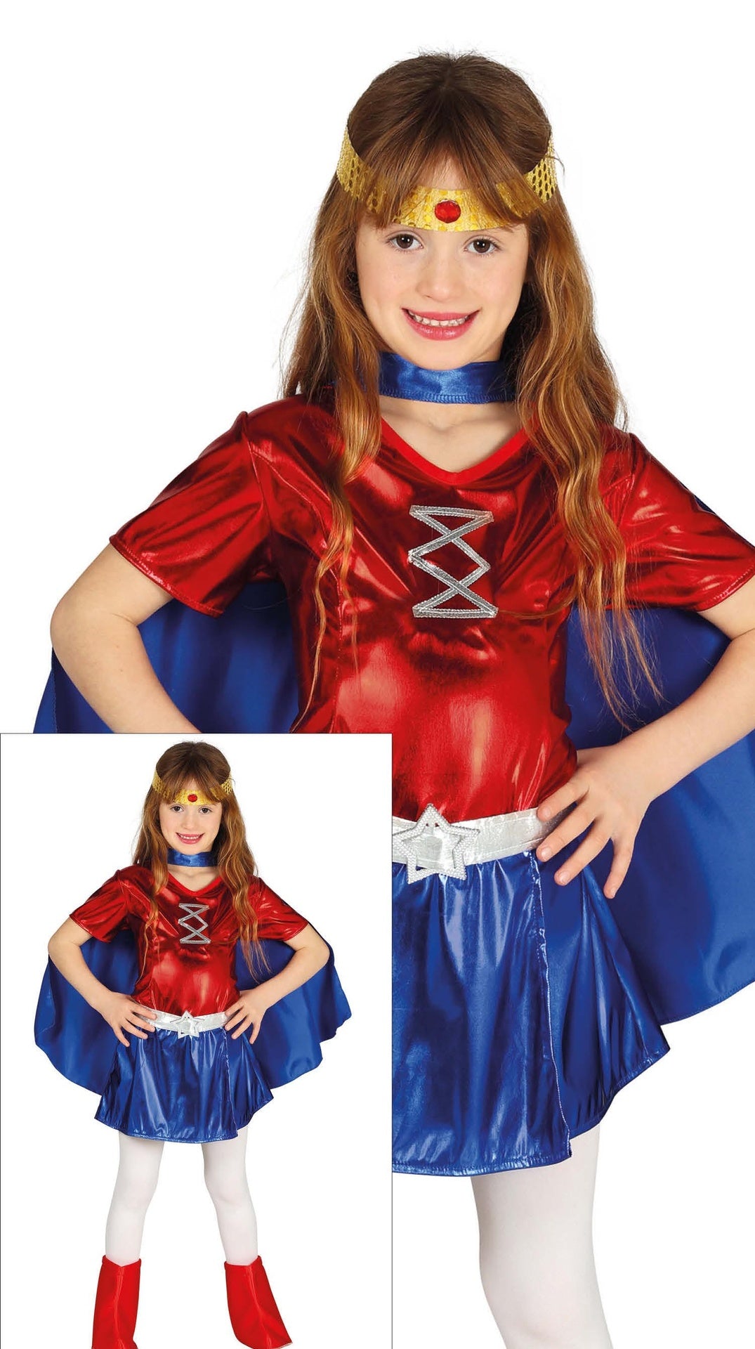 Déguisement super héroïne enfant bleu et rouge