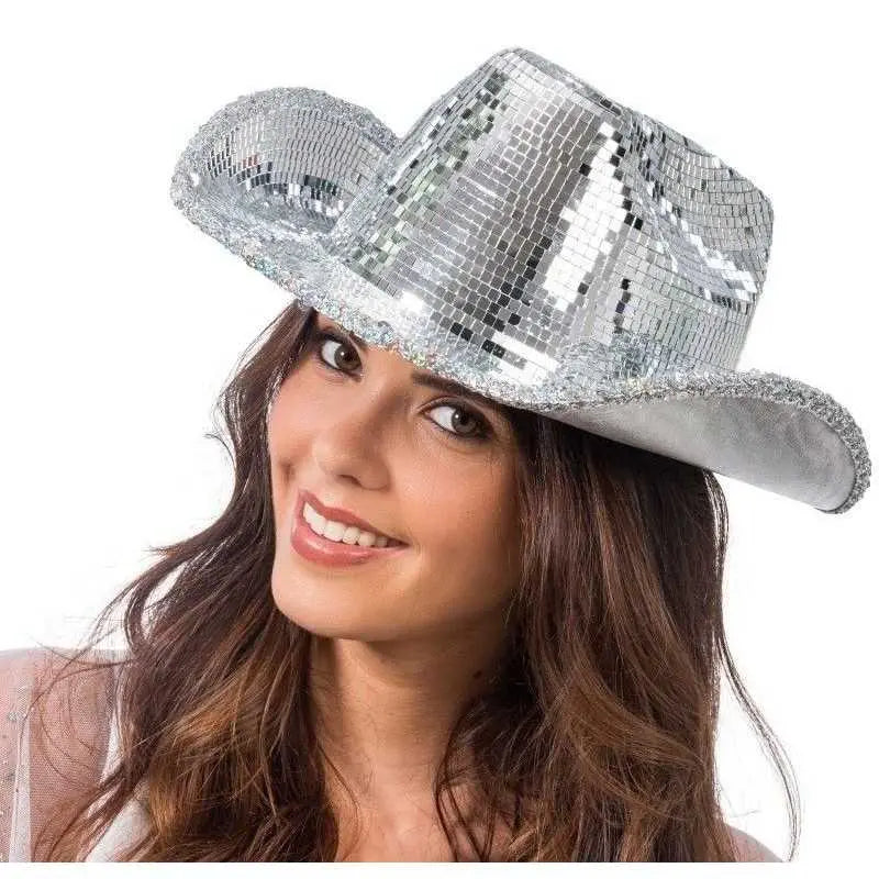 Chapeau cowboy argent à facettes