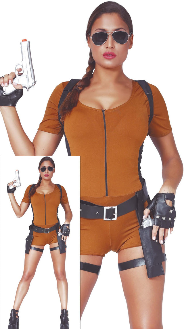 Déguisement Aventurière Femme - Combinaison, Ceinture et Car