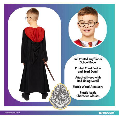 Déguisement Officiel Harry Potter Enfant - Robe Gryffondor, Baguette et Lunettes