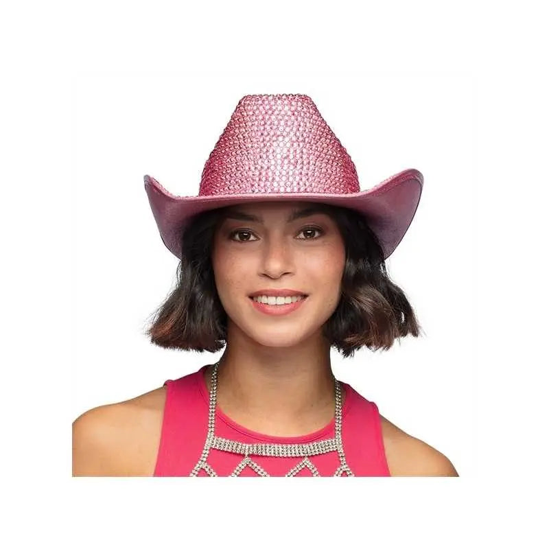 Chapeau Western Rose Vif "Disco Facettes"