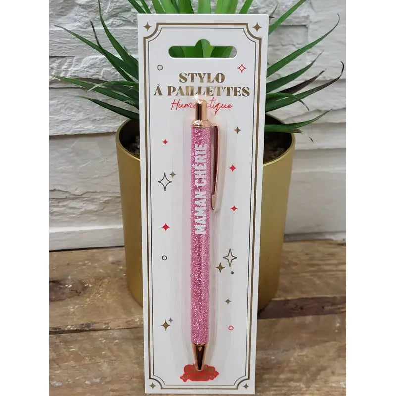 Stylo à Paillettes Rose "Maman Chérie"