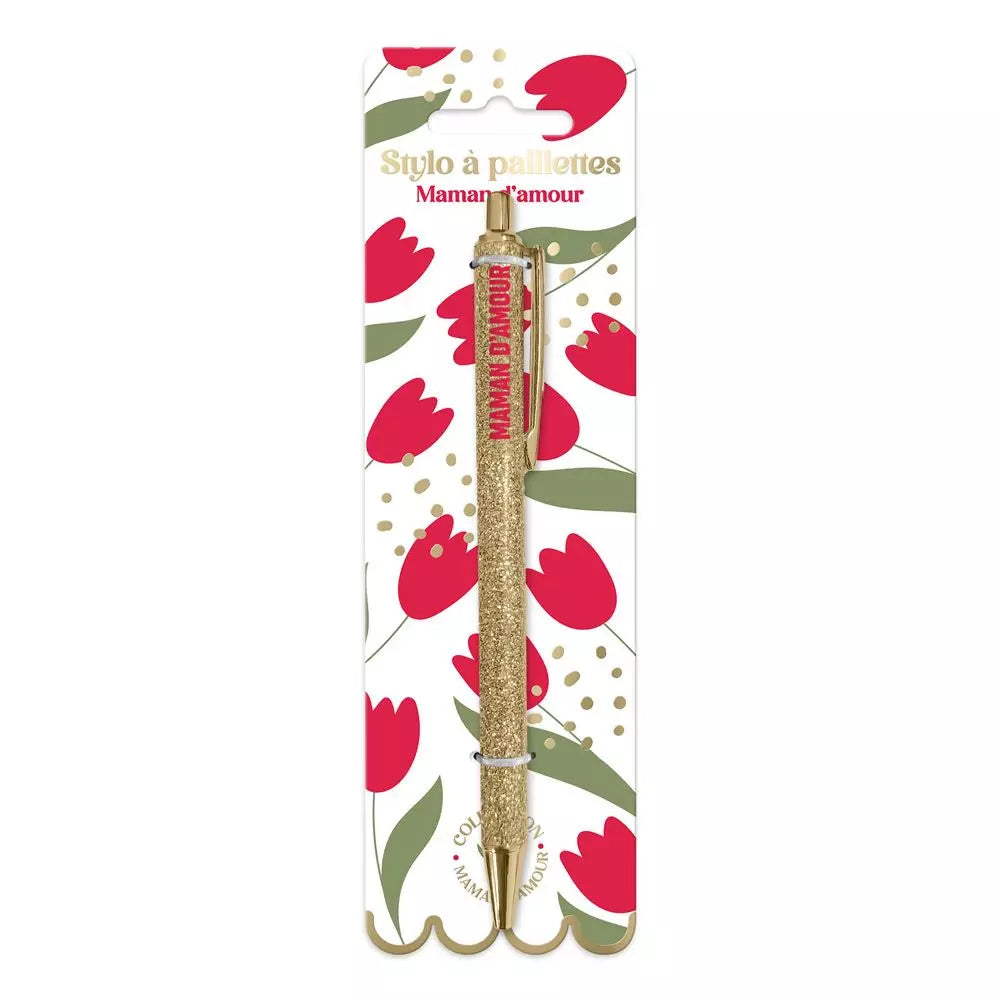 Stylo à Paillettes Doré "Maman d'Amour" – Cadeau Élégant