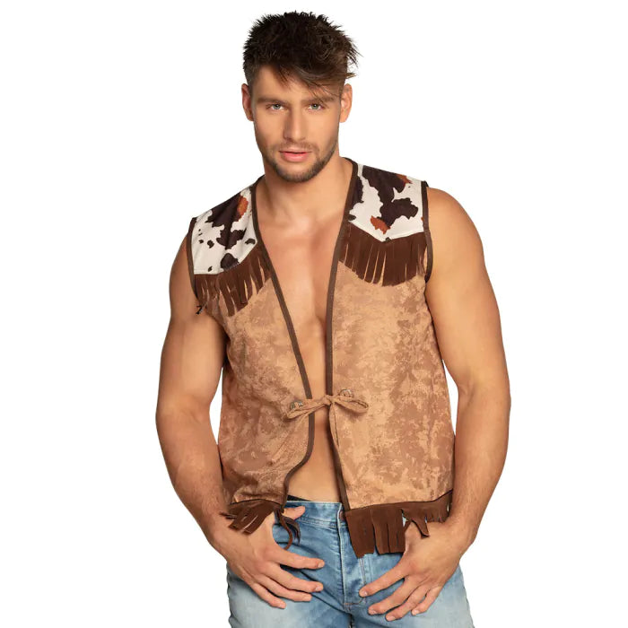 Gilet Western Camel & Imprimé Peau de Vache