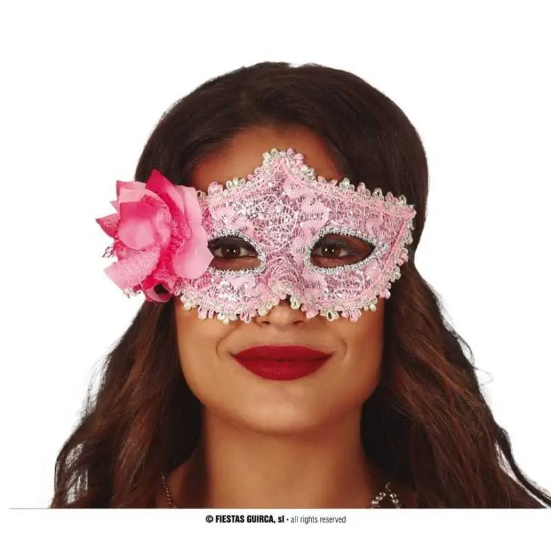 Masque Yeux Rose à Fleur – Loup de Bal