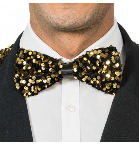 Noeud papillon velours noir et sequins bronze – soirée chic – accessoire