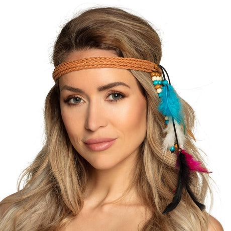 Bandeau Festival Plumes & Bois – Accessoire Déguisement Hippie & Soirée Été