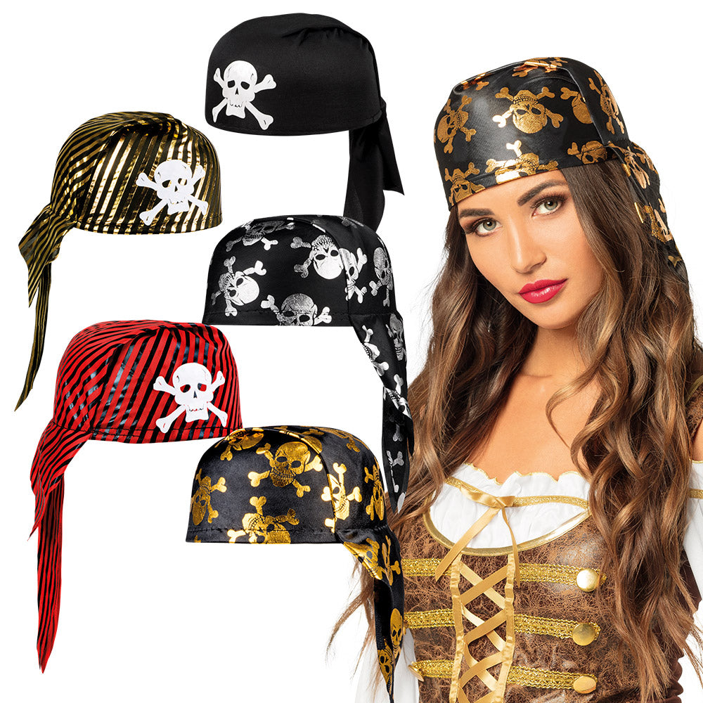 Bandana Pirate Noir & Blanc – Accessoire Déguisement Corsaire Carnaval & Halloween
