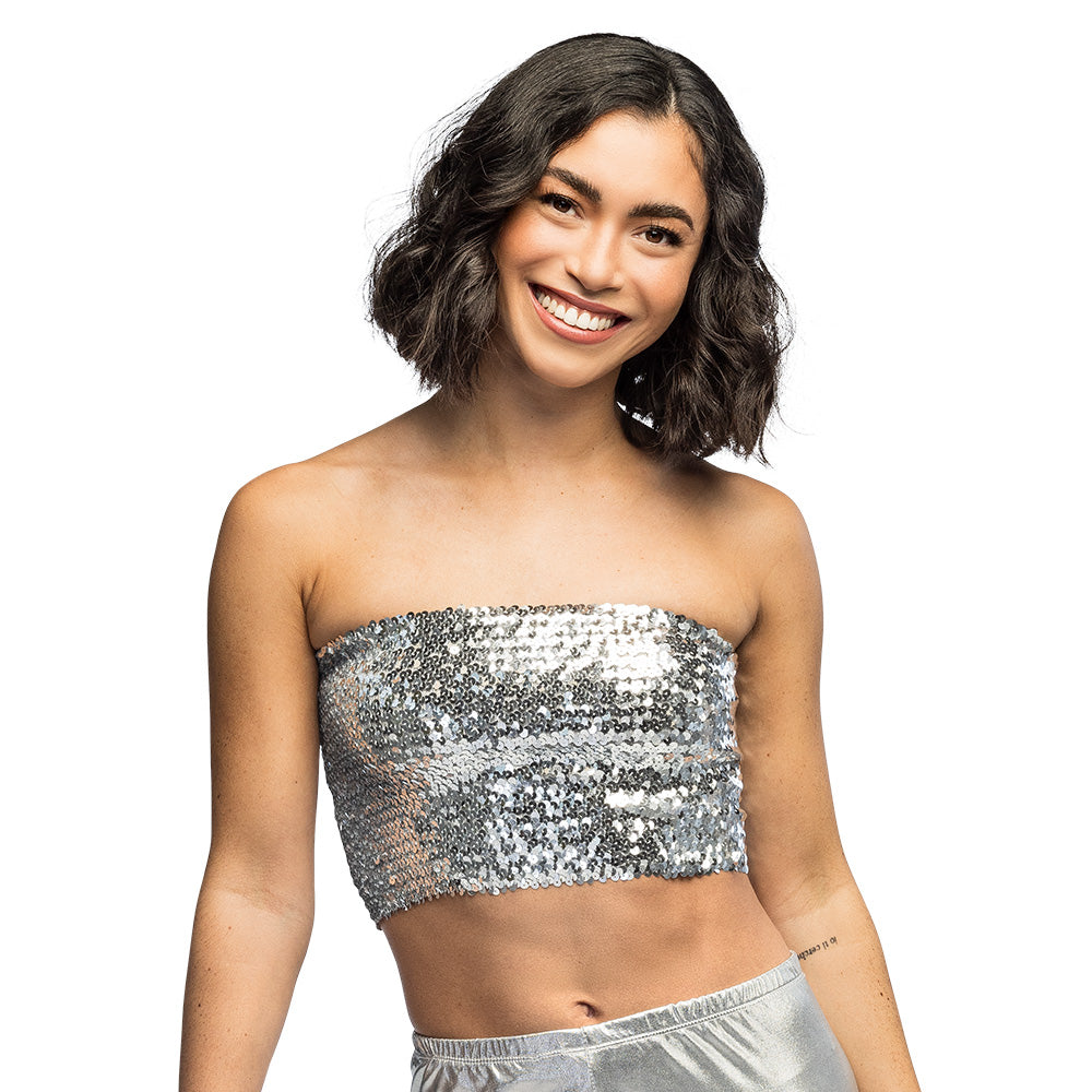 Top Paillettes Argent Femme – Accessoire Déguisement Disco & Soirée Festive