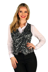 Gilet à Paillettes Femme Argent et Noir – Cabaret et Soirée Disco