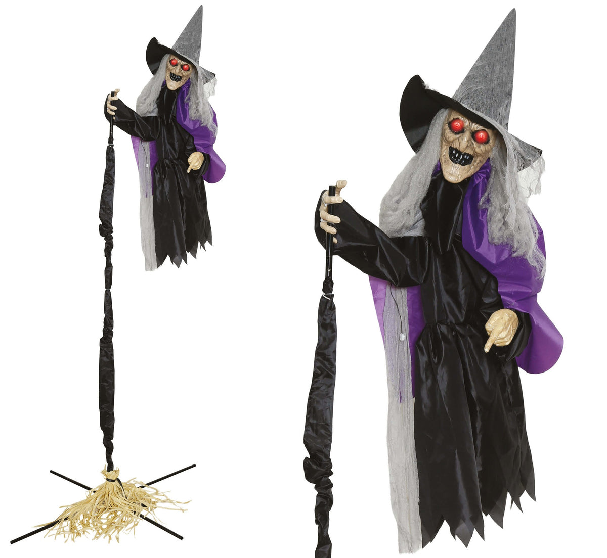 Sorcière Volante sur Pied Lumière, Son et Mouvement – Décoration Halloween