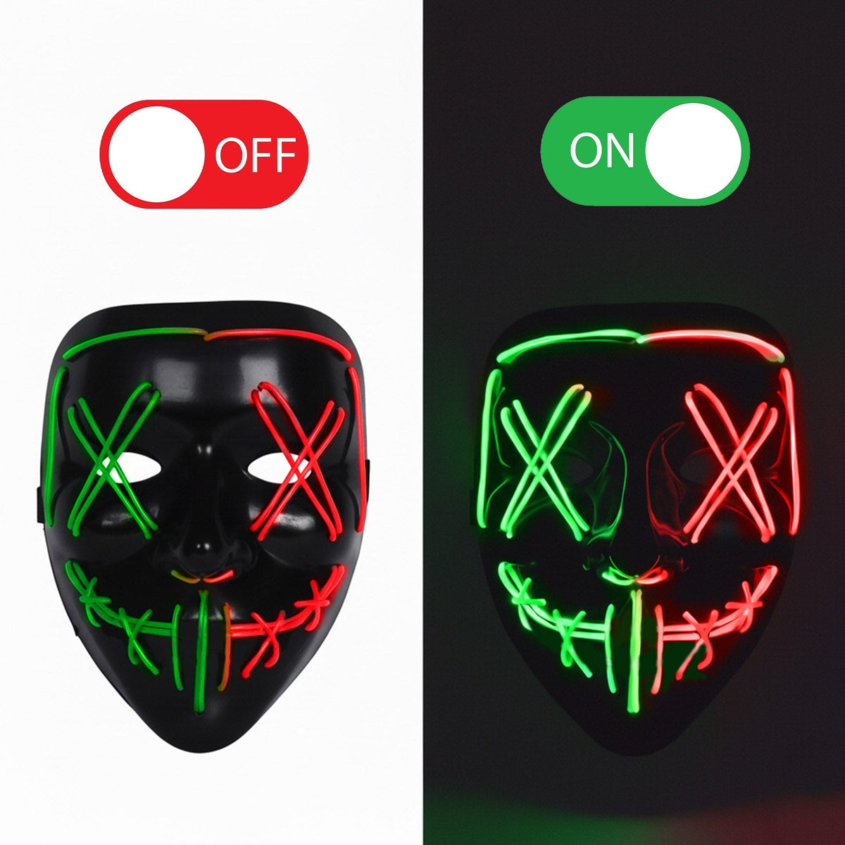 Masque LED Nightmare (Cauchemar) Double Face Vert et Rouge Original Cup – Halloween