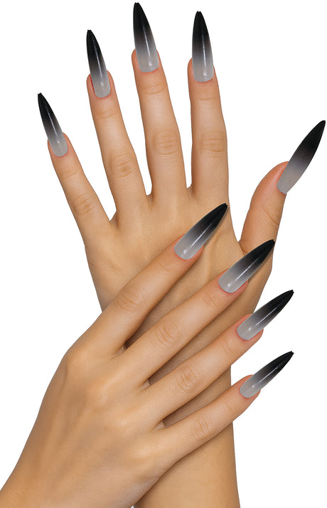 12 Faux Ongles Gothiques Longs avec Colle – Sorcière Halloween