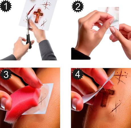Tatouages Adhésifs Blessures Possédée 14 x 30 cm – Maquillage Halloween
