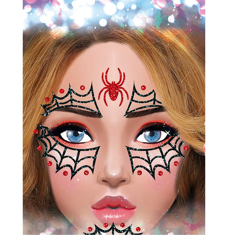 Glitter Face Araignée Noire et Rouge – Bijou de Visage Halloween