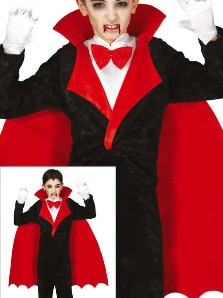 Déguisement Comte Vampire Cape Rouge Enfant Garçon 7-9 Ans – Halloween