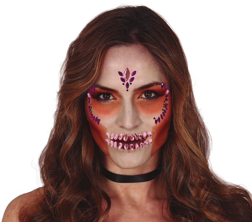Bijoux de Visage Tête de Mort Adhésifs – Halloween