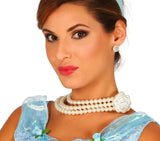 Collier perles et fleur blanche - PVC - 25 cm