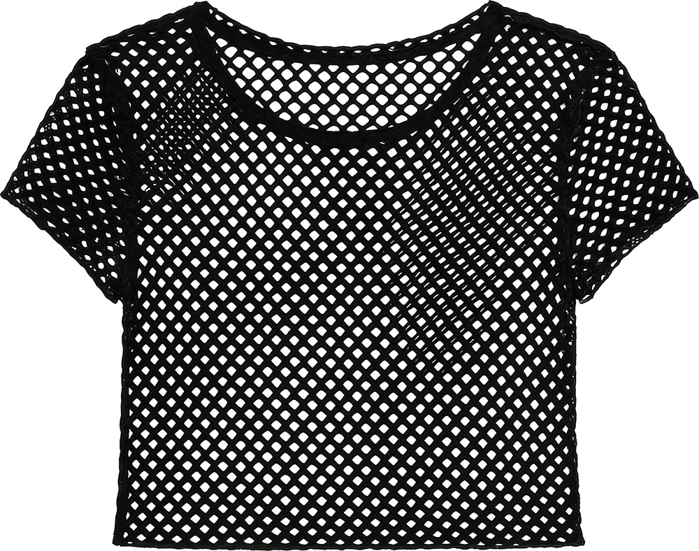 T-shirt résille noir femme - polyester - style années 80