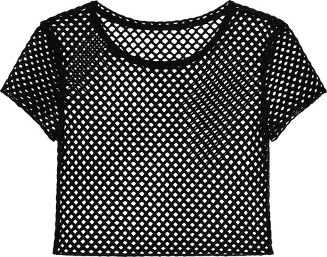 T-shirt résille noir femme - polyester - style années 80