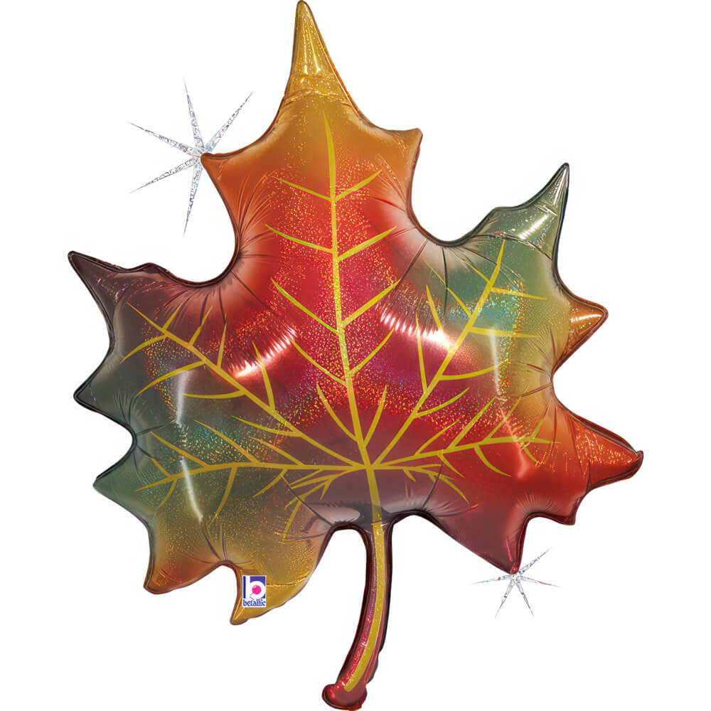 Ballon feuille d'automne - Doré pailleté - 30" - Gonflage Hélium en boutique