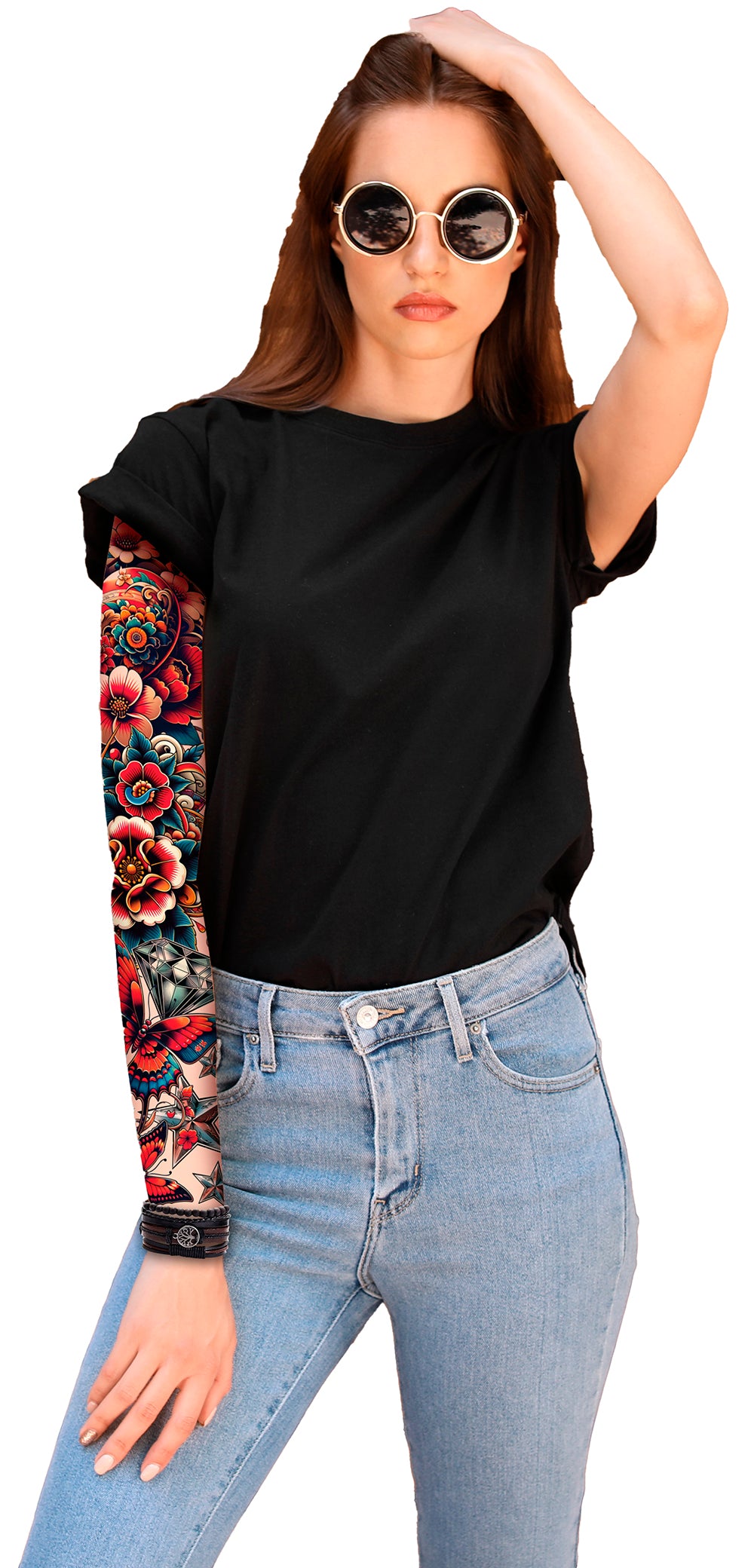 Manche tatouage multicolore adulte - nylon noir et paille