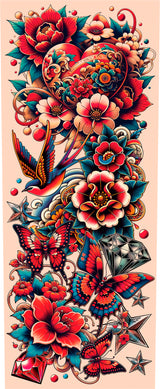 Manche tatouage multicolore adulte - nylon noir et paille