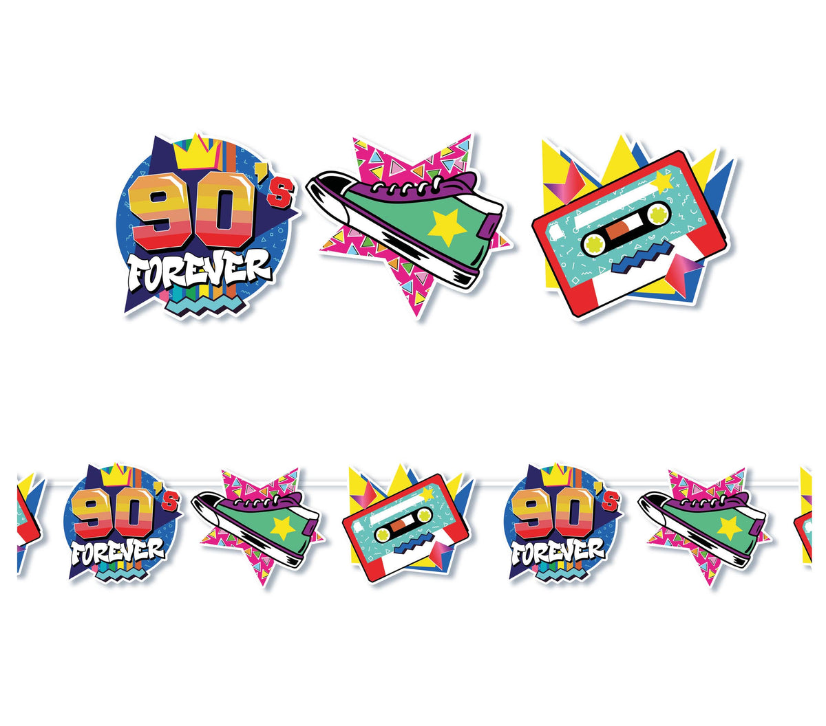 Guirlande années 90 - Papier multicolore - 3 m