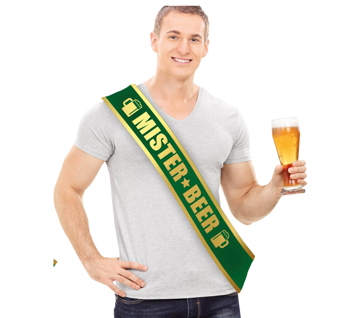 Écharpe festive bière - Vert et or - Polyester - 70 x 9 cm
