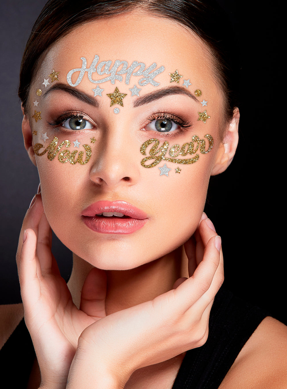 Bijoux adhésifs visage Nouvel An - or et argent
