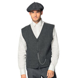 Men's Birmingham set XL featuring a 1920s flapper style cap and vest with silver chain and pockets, made of 100% polyester, ideal for adults and themed parties.
