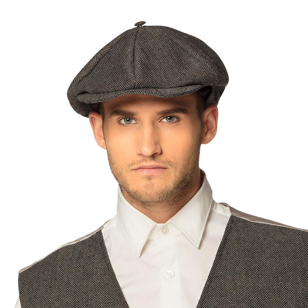 Gray Birmingham cap for men made of 90% cotton and 10% polyester, adult size 59 cm, featuring a classic design and hangtag packaging.
