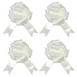 The image shows a set of four white pull bows, each measuring approximately 5 cm, commonly used as decorative accessories for parties or gift wrapping.