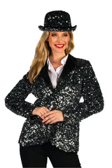 Veste Sequin Femme Showstar Argenté Noir - Déguisement Cabaret
