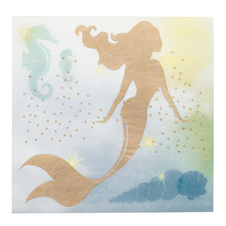 Set of 20 mermaid-themed paper napkins, 33 x 33 cm, perfect for parties and celebrations.
