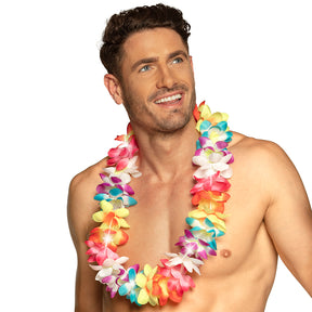 Hawaiian LED summer necklace for adults with flashing lights, made of polyester and polyethylene, ideal for parties and festive events.