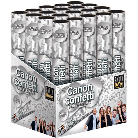 Canon à confettis 30 cm – confettis papier dorés ou argentés, vendu à l'unité