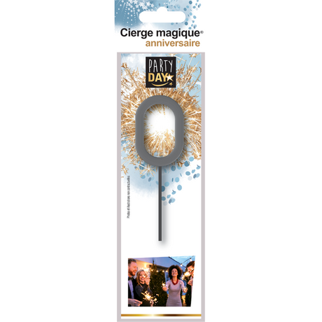 Petite cierge magique chiffre gris formant un nombre avec effets d'étincelles dorées, allumage par le haut (tête d'allumage), emballage économique, âge mini 12 ans, groupe pyrotechnique F1