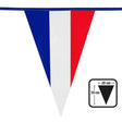 French flag bunting with 20 polyethylene pennants measuring 30 x 20 cm each, 10 meters long, ideal for national celebrations and events.