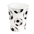 Set of 10 disposable paper football cups, 25 cl capacity, ideal for sports-themed parties and events.