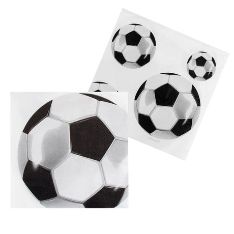 Set of 20 football-themed paper napkins, 33 x 33 cm, perfect for sports parties and events.